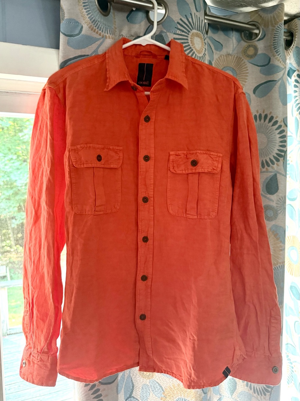 OOBE Silk/Linen blend Men’s Casual Orange Long-Sleeve Button-Down Shirt